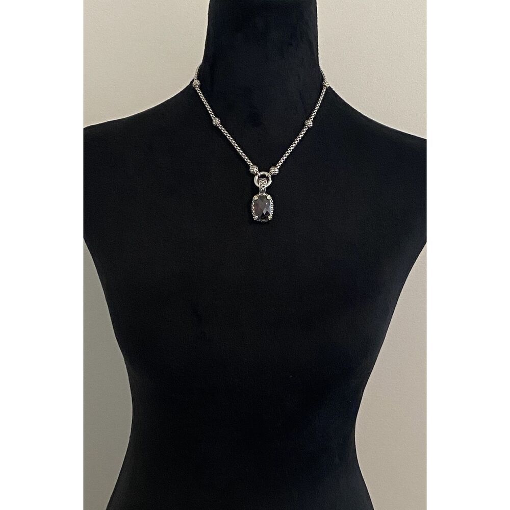 Two-Tone Silver Plated Ornate Garnet Pendant Necklace